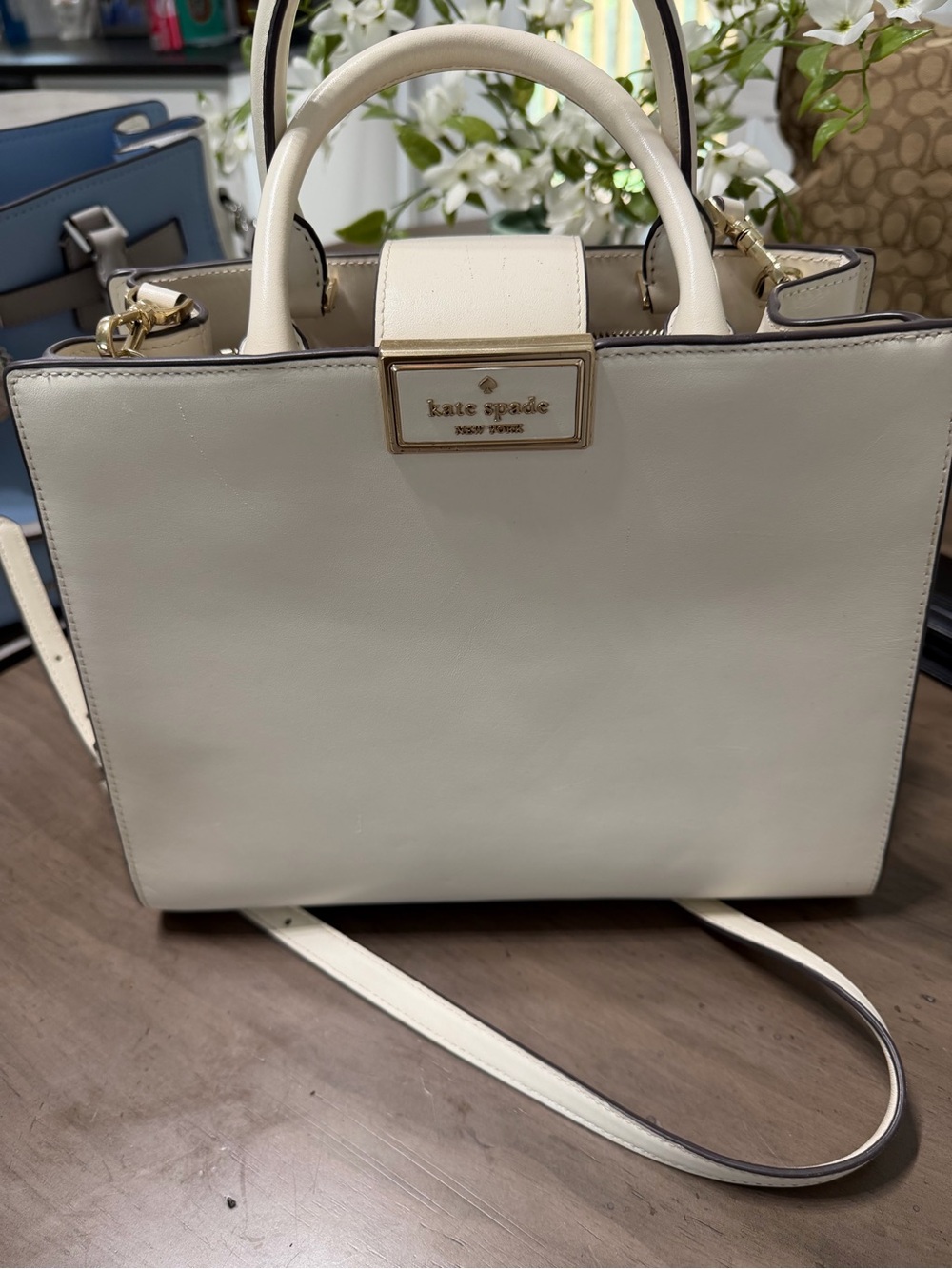 Kate Spade New York White Leather Satchel Crossbody Bag & Matching Wallet Set